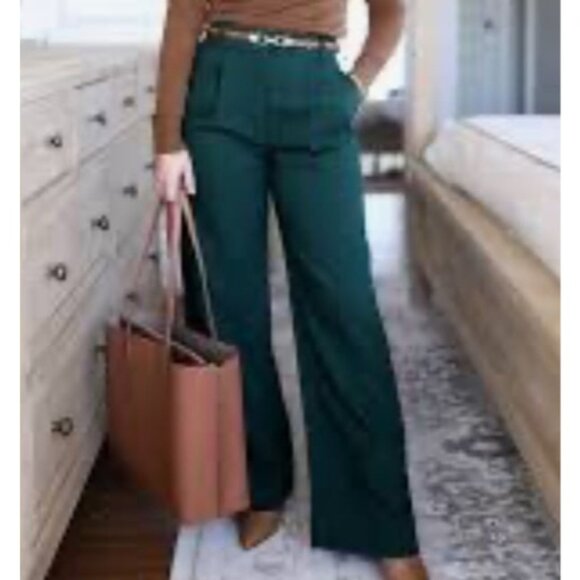 Abercrombie and Fitch A&F Sloane Tailored wide leg trousers emerald green pants - Picture 12 of 12
